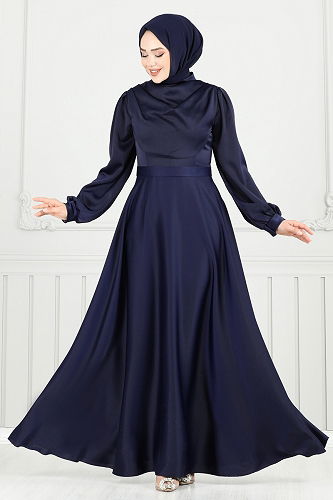 moda selvim Evening Dress 5681EDF311 Navy Blue - Thumbnail