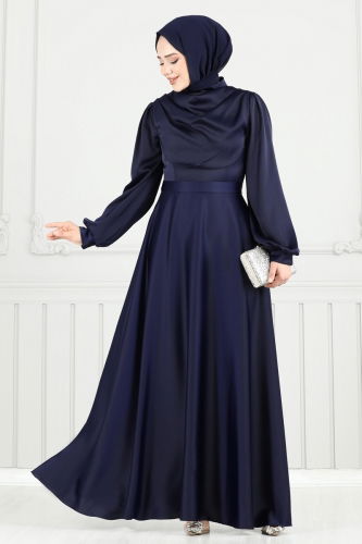 moda selvim فستان سهرة كحلي 5681EDF311 - Thumbnail