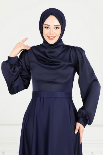 moda selvim فستان سهرة كحلي 5681EDF311 - Thumbnail