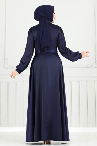 moda selvim فستان سهرة كحلي 5681EDF311 - Thumbnail