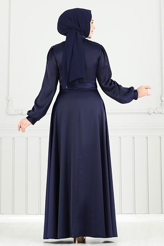 moda selvim فستان سهرة كحلي 5681EDF311 - Thumbnail