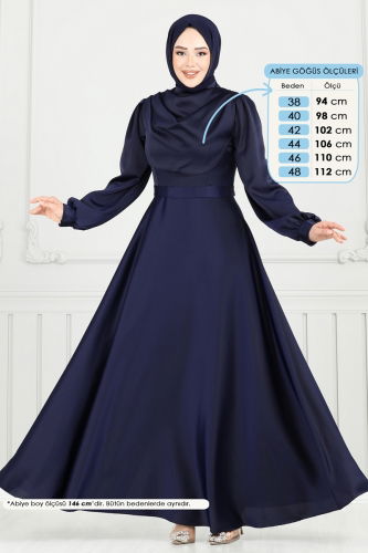 moda selvim فستان سهرة كحلي 5681EDF311 - Thumbnail