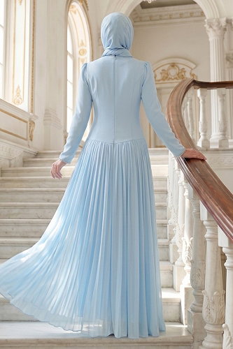 moda selvim Evening Dress 5684DMNK1166 Baby Blue - Thumbnail