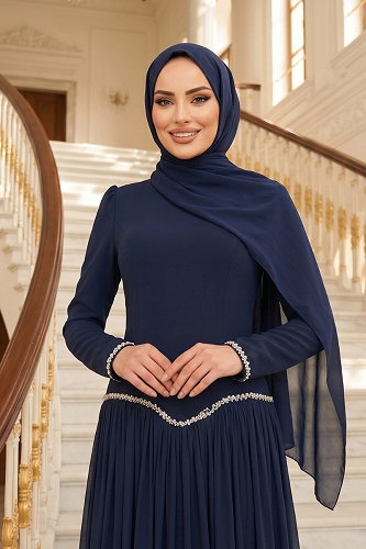 moda selvim Evening Dress 5684DMNK1166 Navy Blue - Thumbnail