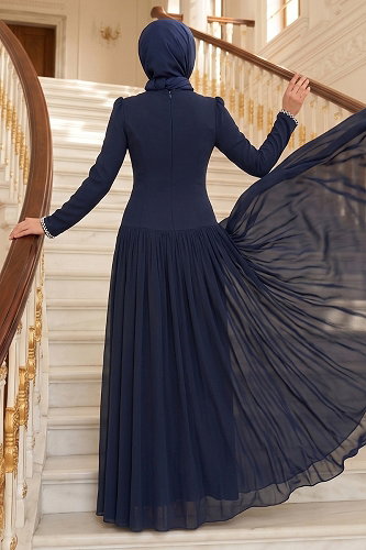 moda selvim فستان سهرة كحلي 5684DMNK1166 - Thumbnail