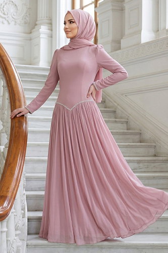 moda selvim Evening Dress 5684DMNK1166 Powder - Thumbnail