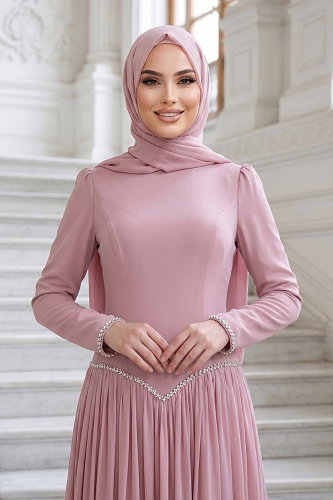 moda selvim فستان سهرة بيج وردي 5684DMNK1166 - Thumbnail