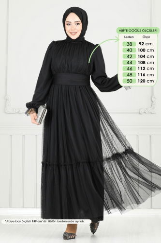 moda selvim Evening Dress 5684EDF311 Black - Thumbnail