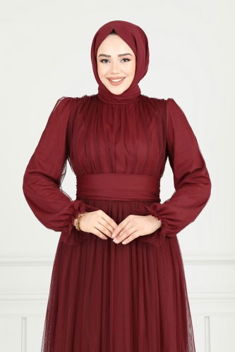 moda selvim فستان سهرة خمري 5684EDF311 - Thumbnail