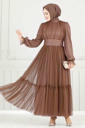 moda selvim Evening Dress 5684EDF311 Dark Vision - Thumbnail