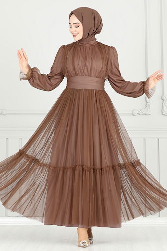 moda selvim Evening Dress 5684EDF311 Dark Vision - Thumbnail