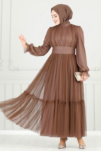 moda selvim فستان سهرة بيج غامق 5684EDF311 - Thumbnail