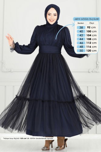 moda selvim Evening Dress 5684EDF311 Navy Blue - Thumbnail
