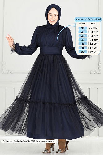 moda selvim Evening Dress 5684EDF311 Navy Blue - Thumbnail