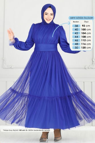 moda selvim Evening Dress 5684EDF311 Saxe - Thumbnail