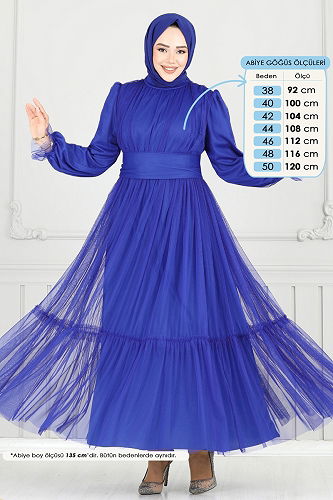 moda selvim فستان سهرة نيلي 5684EDF311 - Thumbnail