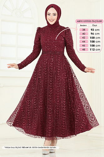 moda selvim Evening Dress 5688EDF311 Burgundy - Thumbnail