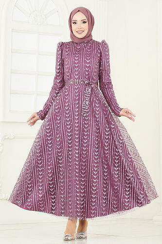 moda selvim Evening Dress 5688EDF311 Dark Rose Dusky - Thumbnail