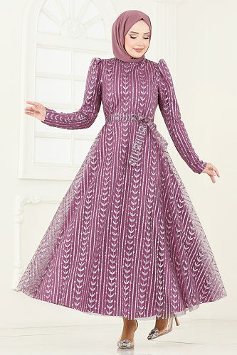 moda selvim Evening Dress 5688EDF311 Dark Rose Dusky - Thumbnail