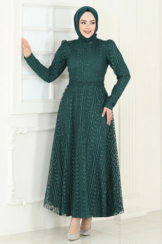 moda selvim Evening Dress 5688EDF311 Emerald - Thumbnail