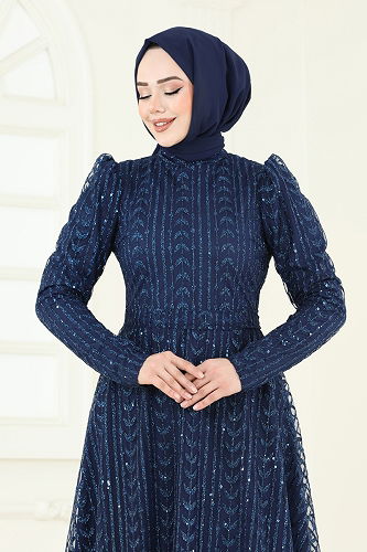 moda selvim فستان سهرة كحلي 5688EDF311 - Thumbnail