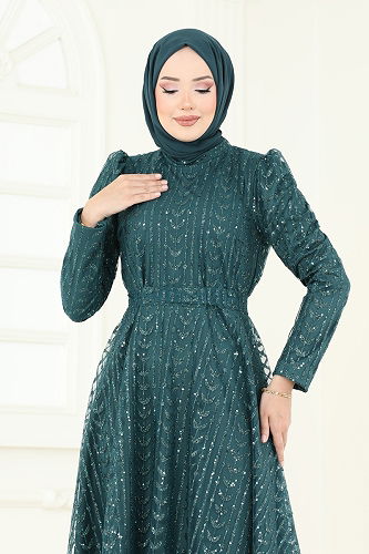 moda selvim فستان سهرة بترولي 5688EDF311 - Thumbnail