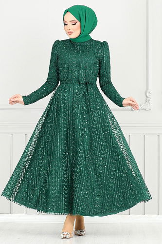 moda selvim Evening Dress 5688END900-M Emerald - Thumbnail