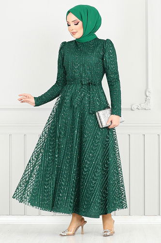 moda selvim Evening Dress 5688END900-M Emerald - Thumbnail