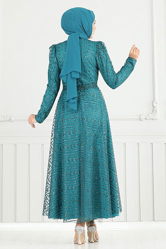 moda selvim Evening Dress 5688END900-M Petroleum - Thumbnail