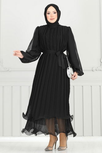 moda selvim Evening Dress 5689EDF311 Black - Thumbnail