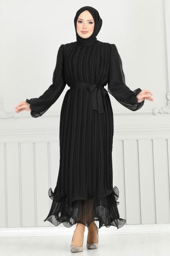 moda selvim Evening Dress 5689EDF311 Black - Thumbnail
