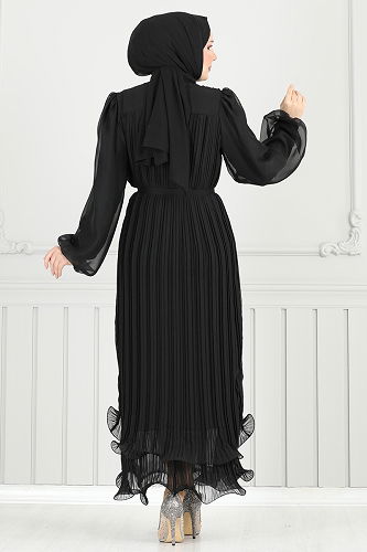 moda selvim Evening Dress 5689EDF311 Black - Thumbnail