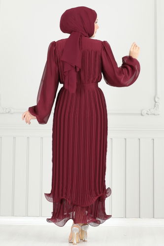 moda selvim Evening Dress 5689EDF311 Burgundy - Thumbnail