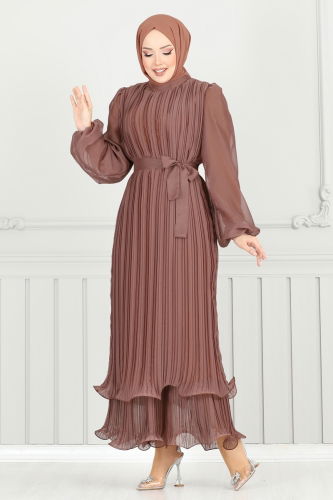 moda selvim Evening Dress 5689EDF311 Copper - Thumbnail