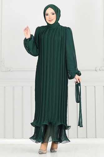 moda selvim فستان سهرة زيتي 5689EDF311 - Thumbnail