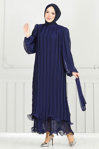 moda selvim Evening Dress 5689EDF311 Navy Blue - Thumbnail