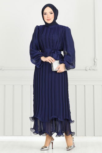 moda selvim Evening Dress 5689EDF311 Navy Blue - Thumbnail