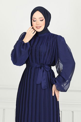 moda selvim فستان سهرة كحلي 5689EDF311 - Thumbnail