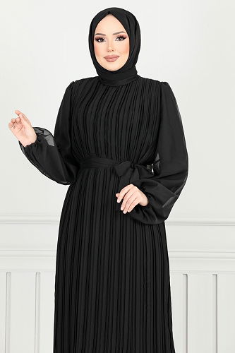 moda selvim فستان سهرة أسود 5689END900-M - Thumbnail