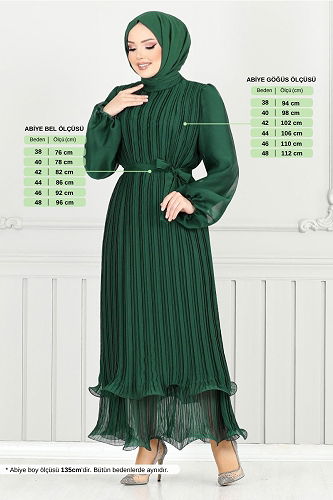 moda selvim فستان سهرة زيتي 5689END900-M - Thumbnail