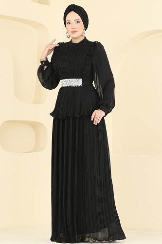 moda selvim Evening Dress 5690DMNK1166 Black - Thumbnail