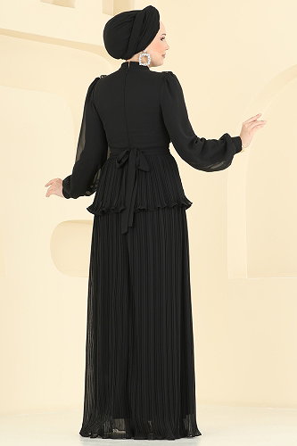 moda selvim فستان سهرة أسود 5690DMNK1166 - Thumbnail