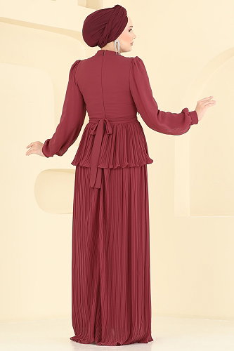moda selvim Evening Dress 5690DMNK1166 Burgundy - Thumbnail