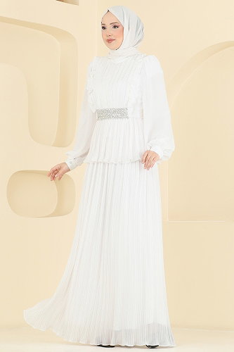 moda selvim Evening Dress 5690DMNK1166 Ecru - Thumbnail