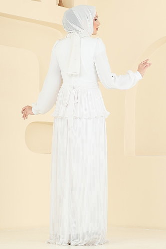 moda selvim Evening Dress 5690DMNK1166 Ecru - Thumbnail