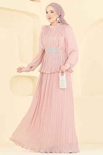 moda selvim Evening Dress 5690DMNK1166 Powder - Thumbnail