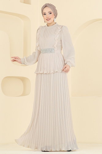 moda selvim Evening Dress 5690DMNK1166 Stone - Thumbnail