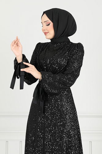 moda selvim فستان سهرة أسود 5690EDF311 - Thumbnail