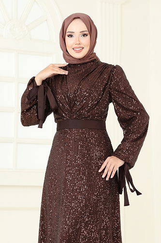 moda selvim فستان سهرة بني 5690EDF311 - Thumbnail