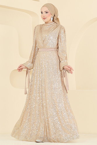 moda selvim Evening Dress 5690EDF311 Cream - Thumbnail